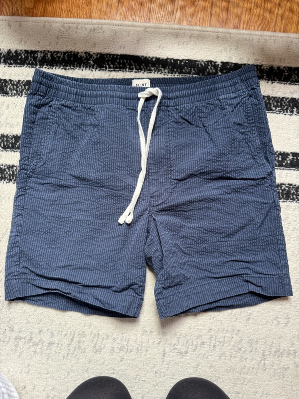 Men's Navy Seersucker Bermuda Shorts - Flint and tinder